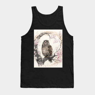 Owl Among Cherry Blossoms Tank Top